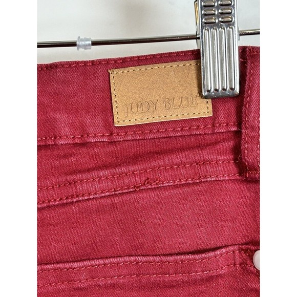 Judy Blue Super Flare Jeans Sz 9/29 Burgundy Stretch Western Raw Cuffed Hem - Picture 5 of 6